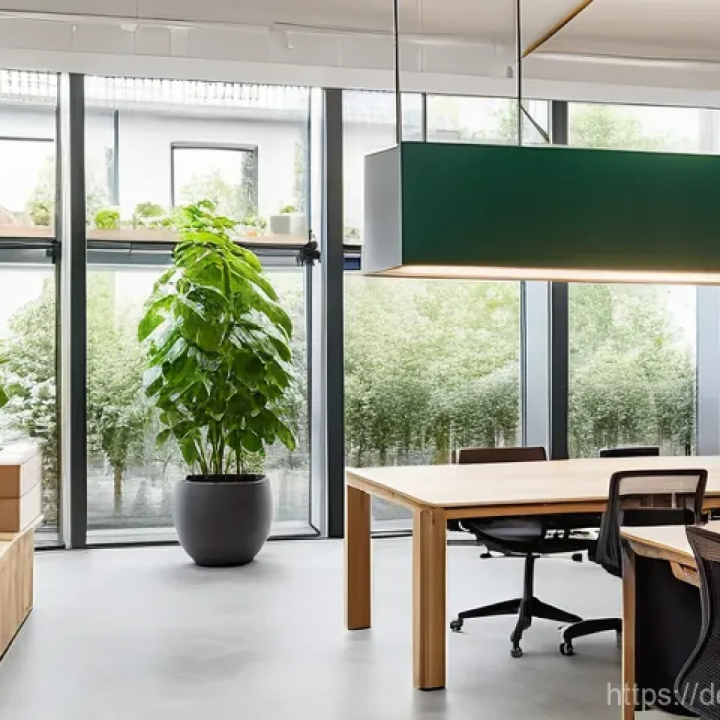 소규모 기업을 위한 공유경제 활용 방법 - A vibrant, modern co-working space in a German city, bathed in natural light. Diverse professionals,...