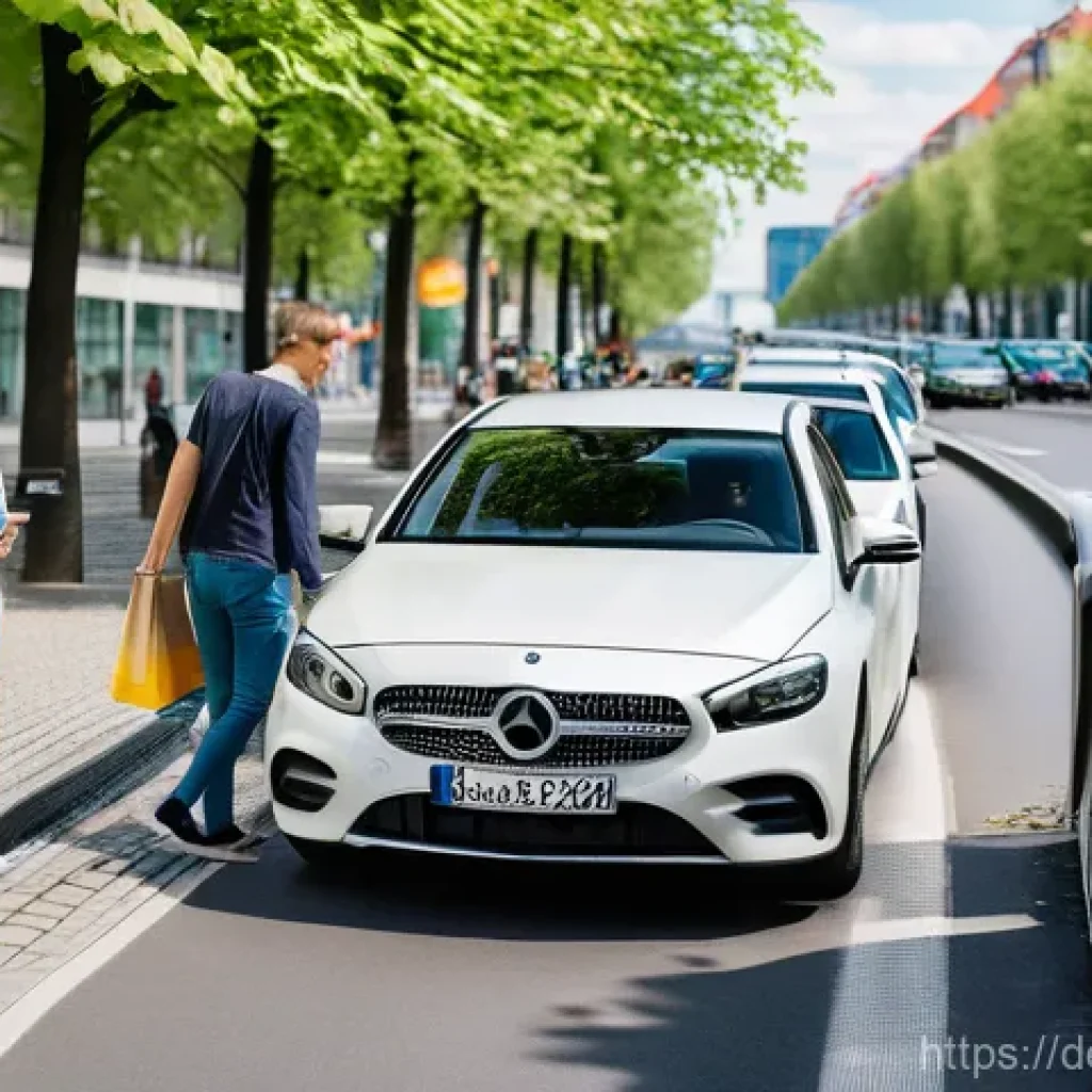공유경제와 대안 경제 모델 - **Urban Flexibility: Carsharing in Berlin.**
A vibrant, sunlit street scene in Berlin, Germany, ...