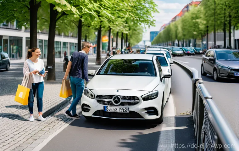 공유경제와 대안 경제 모델 - **Urban Flexibility: Carsharing in Berlin.**
A vibrant, sunlit street scene in Berlin, Germany, ...