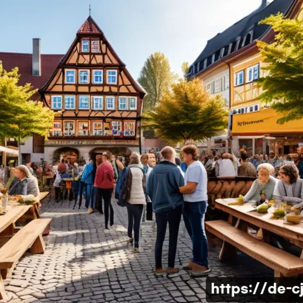 공유경제에서의 커뮤니티 구축 전략 - A vibrant community event in a cozy German town square during early autumn, with diverse people enga...