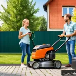 Home 20 공유경제와 지속 가능한 소비 - A lively urban neighborhood scene in Germany showcasing diverse neighbors sharing tools and househol...