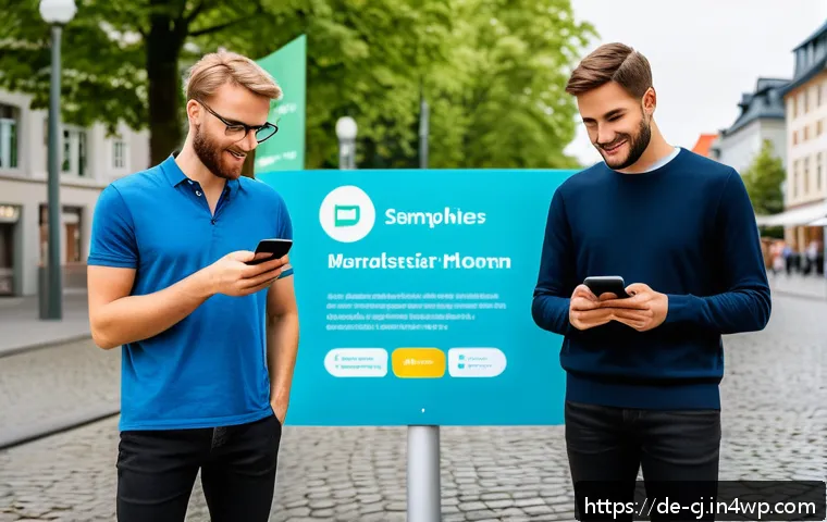 공유경제에 대한 소비자 인식 변화 - A modern urban scene in Germany showing a diverse group of people using a peer-to-peer sharing platf...