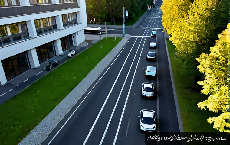 공유경제와 도시 계획의 상관관계 - Photorealistic aerial street-level view of a thoughtfully planned German city district, electric car...